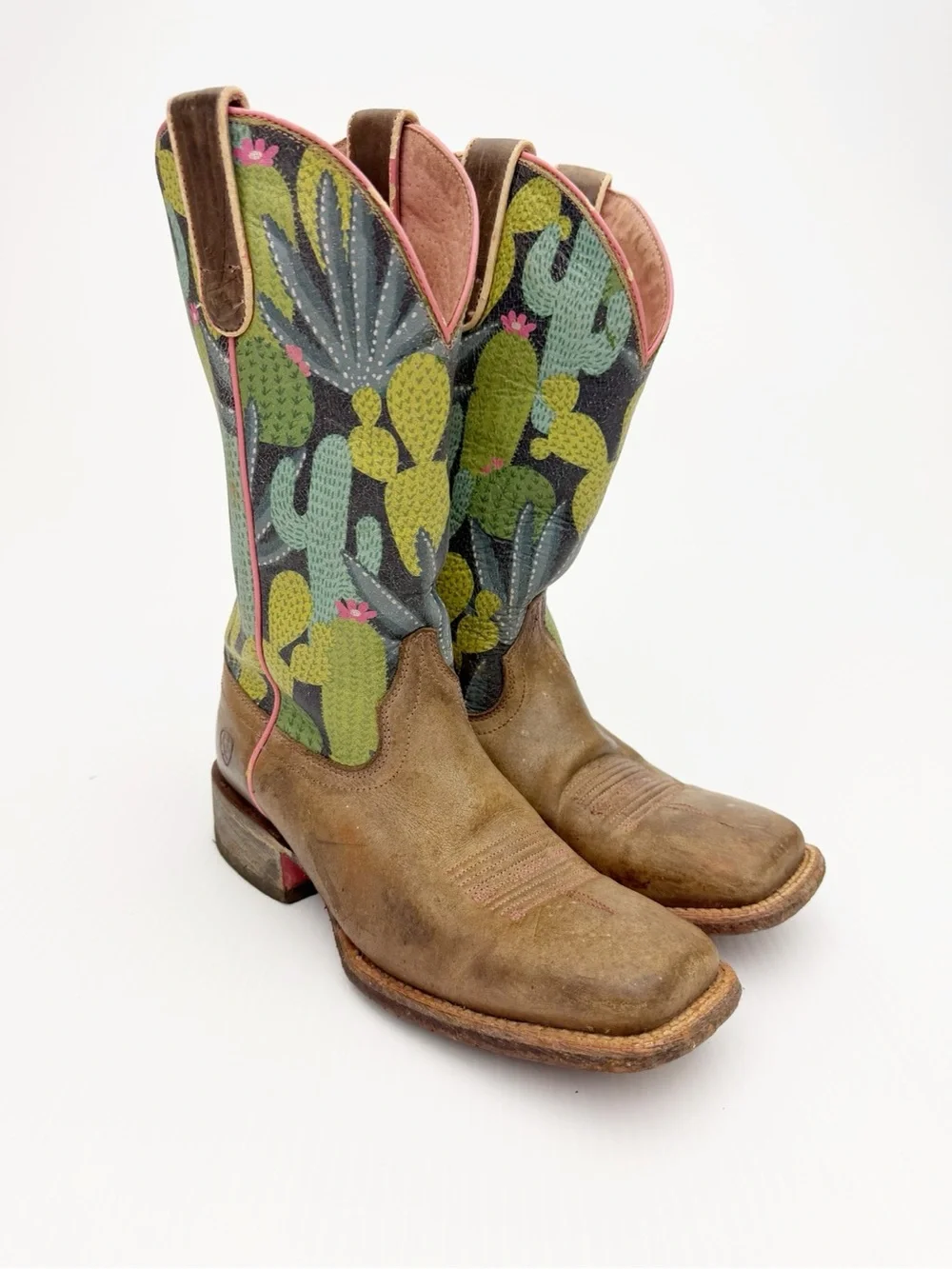 Ariat Circuit Savannah Cactus Print Brown Leather Western Cowboy Boots Shoes